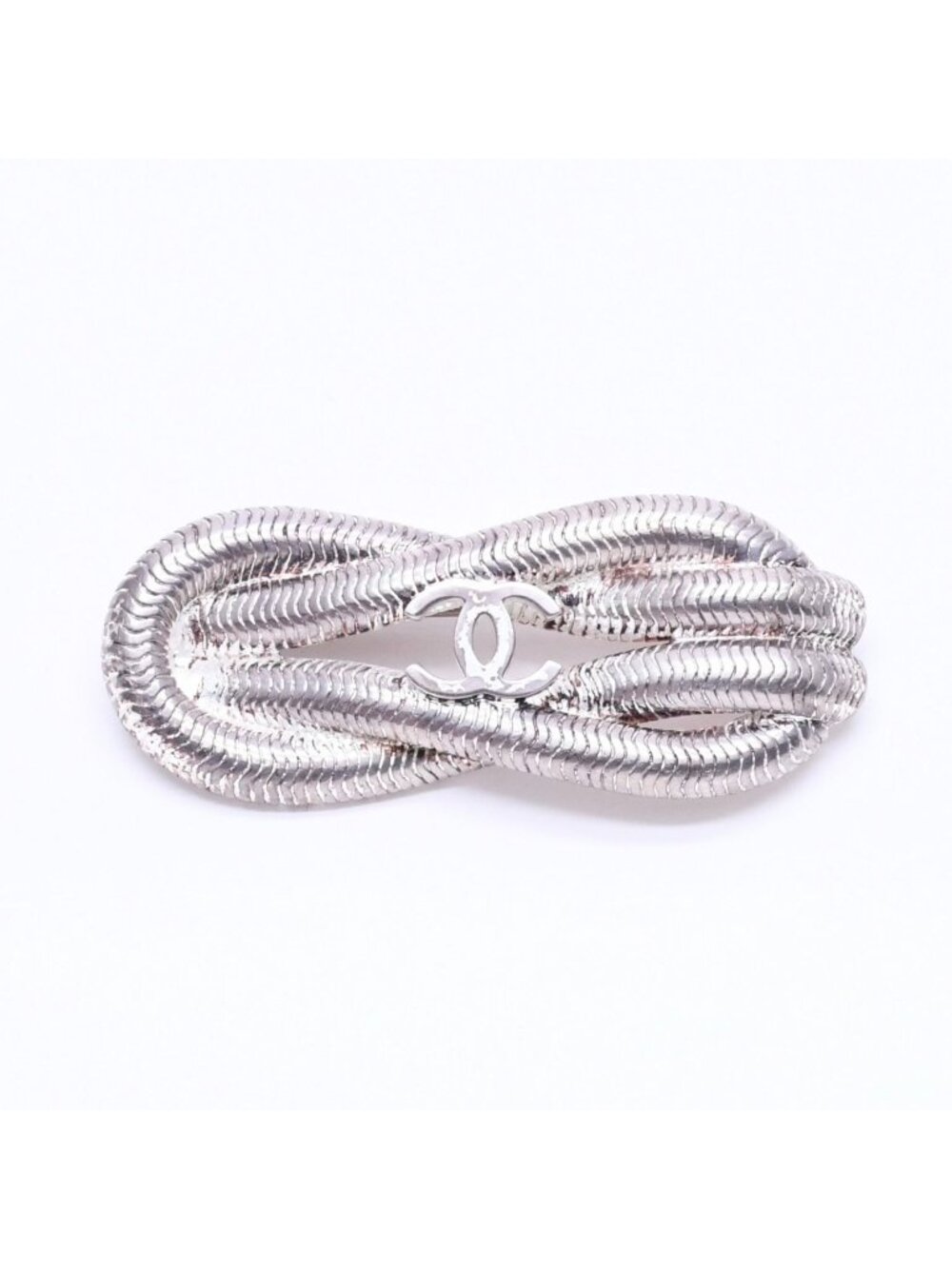 Chanel CC Logo Brooch Rope Motif 97 Metal Silver